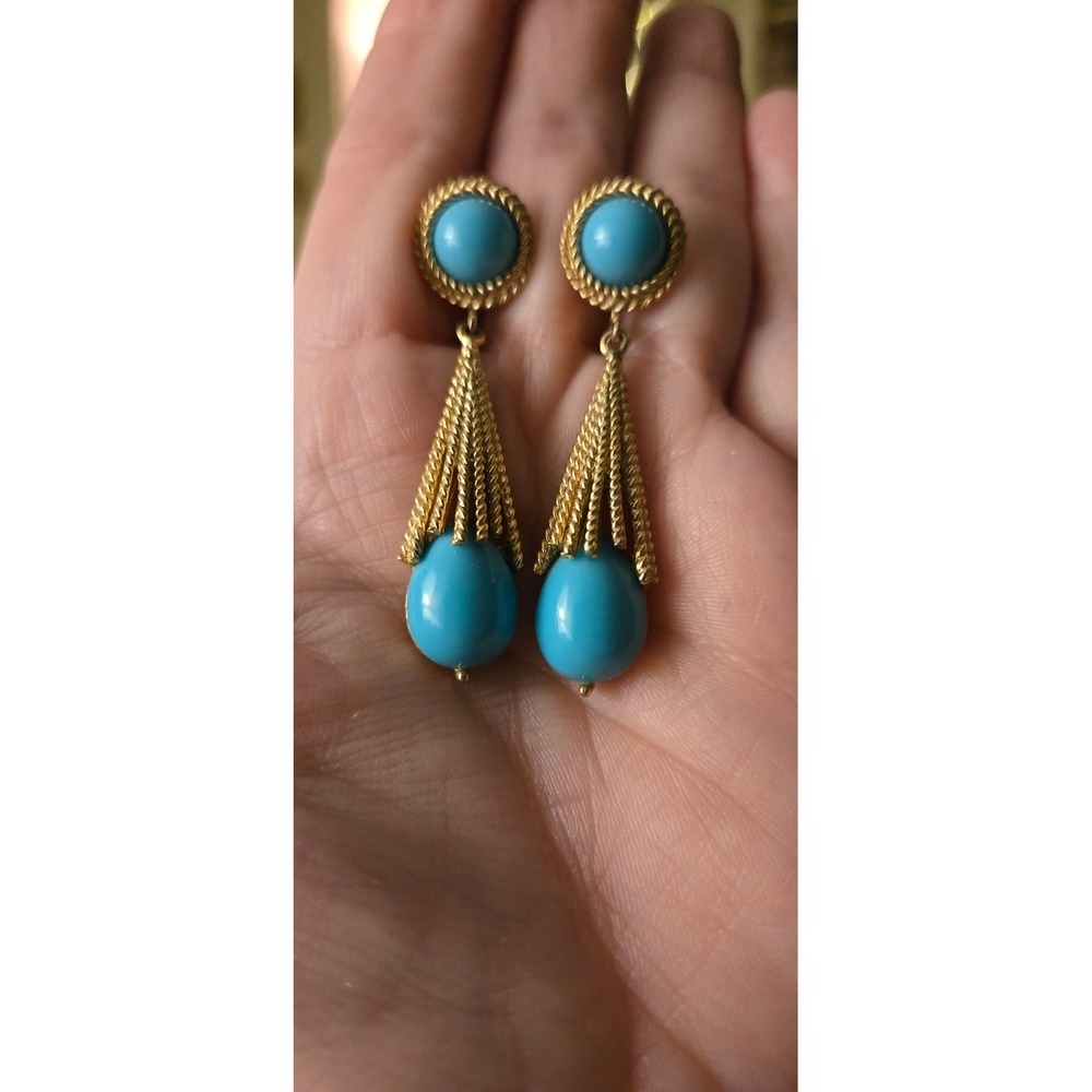 Susan Caplan for Avon Earrings Starburst Azurene Collection Blue Gold-tone